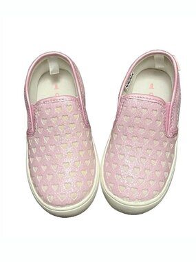 New Carters Tween 12 Glitter Hearts‎ Slip-On Shoes Toddler Sz 8 Pink Casual Cute